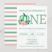 私たちの小さなカボチャはワンミント/ピンクの誕生日パーティーである 招待状 (正面/裏面)