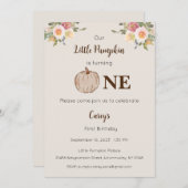私たちの小さなカボチャは一つの招待状、1歳の誕生日 招待状 (正面/裏面)