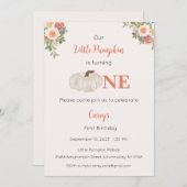 私たちの小さなカボチャは一つの招待状、1歳の誕生日 招待状 (正面/裏面)