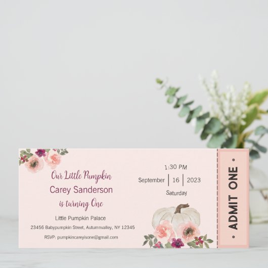 私たちの小さなカボチャは一つの招待状、1歳の誕生日 招待状 (スタンド正面)