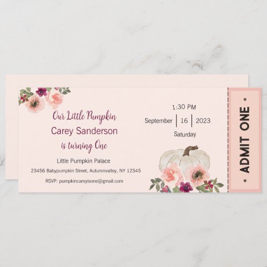 私たちの小さなカボチャは一つの招待状、1歳の誕生日 招待状 (正面/裏面)