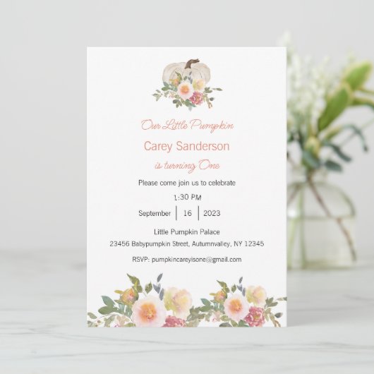 私たちの小さなカボチャは一つの招待状、1歳の誕生日 招待状 (スタンド正面)