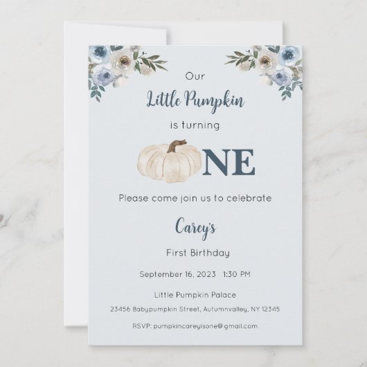 私たちの小さなカボチャは一つの招待状、1歳の誕生日 招待状 (正面)
