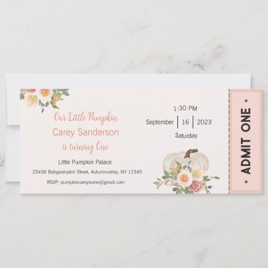 私たちの小さなカボチャは一つの招待状、1歳の誕生日 招待状 (正面)