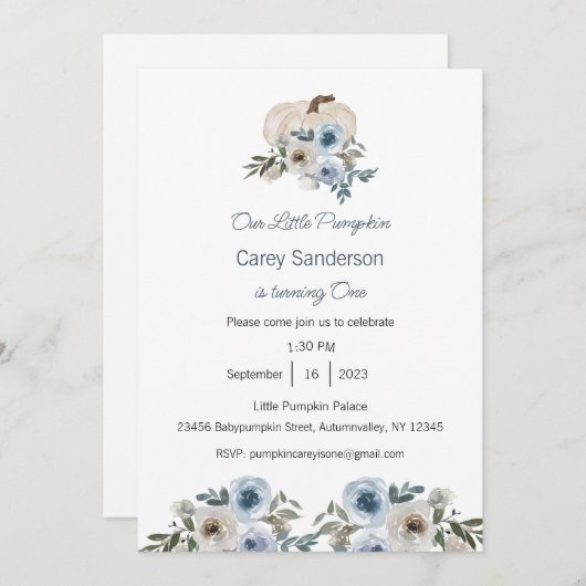 私たちの小さなカボチャは一つの招待状、1歳の誕生日 招待状 (正面/裏面)