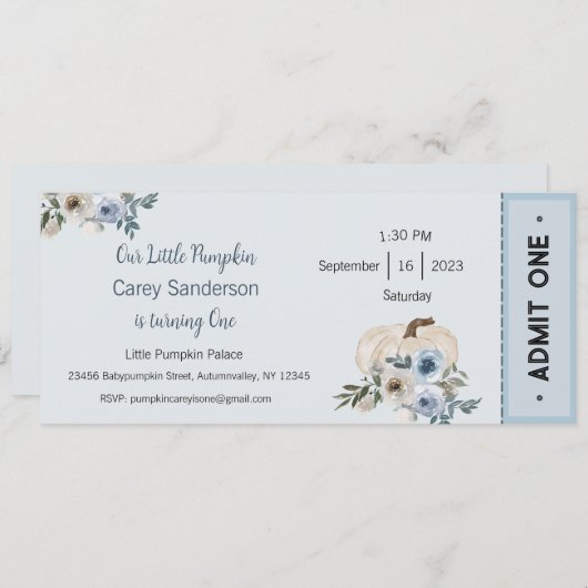 私たちの小さなカボチャは一つの招待状、1歳の誕生日 招待状 (正面/裏面)