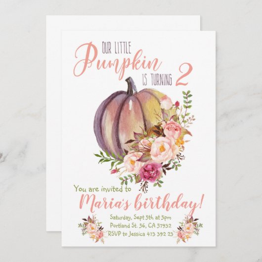 私たちの小さなカボチャは誕生日招待状を回している 招待状 (正面/裏面)