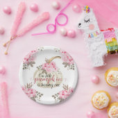 私たちの小さなカボチャは1つの水色ピンクフローラ ペーパープレート (パーティー)