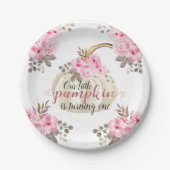 私たちの小さなカボチャは1つの水色ピンクフローラ ペーパープレート (正面)