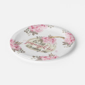 私たちの小さなカボチャは1つの水色ピンクフローラ ペーパープレート (アングル)