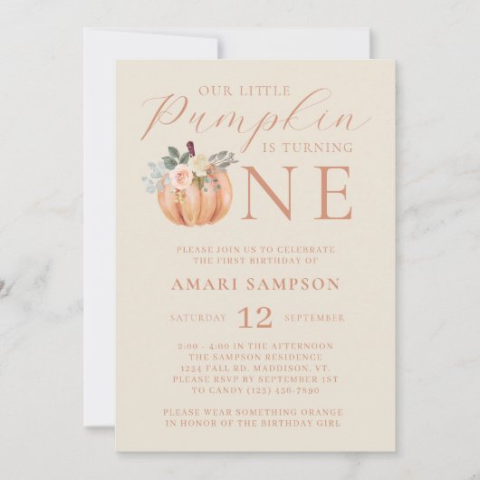 私たちの小さなカボチャは1歳の誕生日である 招待状 (正面)