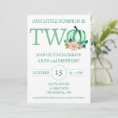 私たちの小さなカボチャは2ミント/ピンクの誕生日パーティーである 招待状 (スタンド正面)