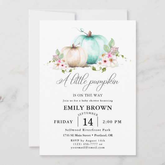 私たちの小さなカボチャエレガントの赤ちゃんシャワー 招待状 (正面)