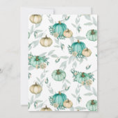 私たちの小さなカボチャティール(緑がかった色)&ホワイトの1st誕生日 招待状 (裏面)