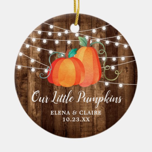 私たちの小さなカボチャパーソナライズされたの秋のベビー セラミックオーナメント (正面)