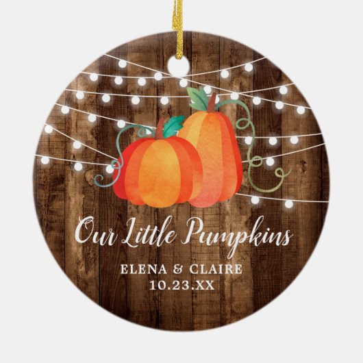 私たちの小さなカボチャパーソナライズされたの秋のベビー セラミックオーナメント (裏面)