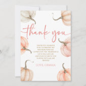 私たちの小さなカボチャピンクホワイト秋誕生日パーティー サンキューカード (正面)