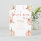 私たちの小さなカボチャピンクホワイト秋誕生日パーティー サンキューカード (スタンド正面)