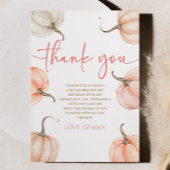 私たちの小さなカボチャピンクホワイト秋誕生日パーティー サンキューカード