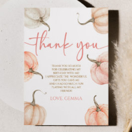 私たちの小さなカボチャピンクホワイト秋誕生日パーティー サンキューカード