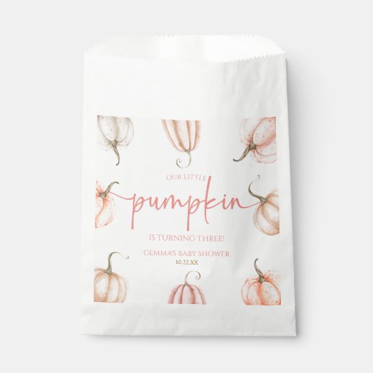 私たちの小さなカボチャピンクホワイト秋誕生日パーティー フェイバーバッグ (正面)