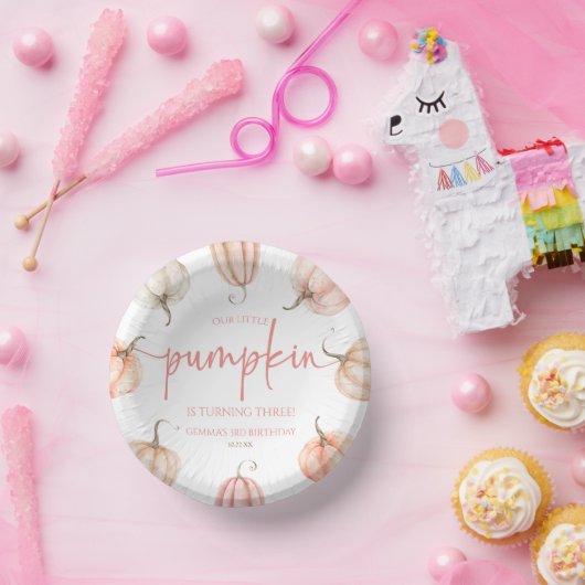 私たちの小さなカボチャピンクホワイト秋誕生日パーティー ペーパーボウル (パーティー)