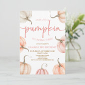 私たちの小さなカボチャピンクホワイト秋誕生日パーティー 招待状 (スタンド正面)