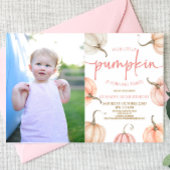 私たちの小さなカボチャピンクホワイト秋誕生日パーティー 招待状