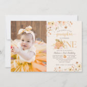 私たちの小さなカボチャフローラカボチャ誕生日写真 招待状 (正面)