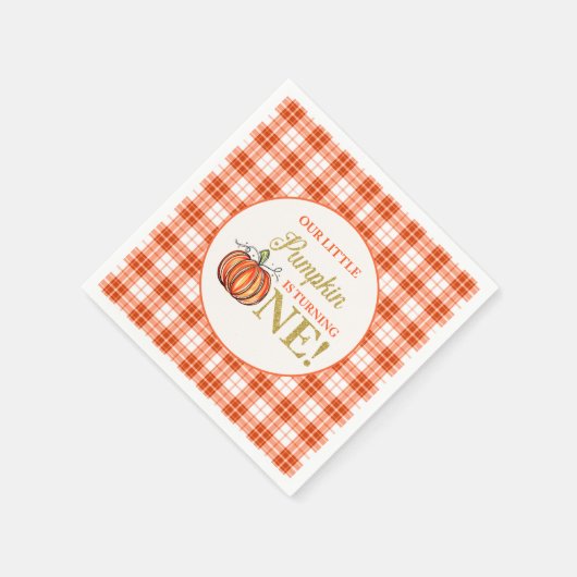 私たちの小さなカボチャフローラプレイド1歳の誕生日 スタンダードカクテルナプキン (角)