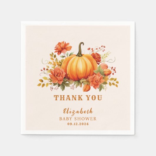 私たちの小さなカボチャフローラ秋ベビーシャワー賛成 スタンダードカクテルナプキン (正面)