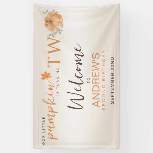 私たちの小さなカボチャ回転Tw秋2nd誕生日 横断幕 (縦)
