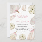 私たちの小さなカボチャ女の子ピンクのボウベビーシャワー 招待状 (正面)