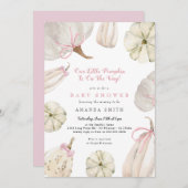 私たちの小さなカボチャ女の子ピンクのボウベビーシャワー 招待状 (正面/裏面)