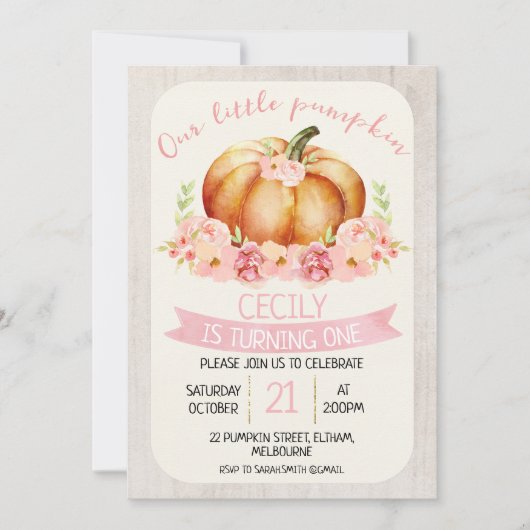 私たちの小さなカボチャ子供の誕生日パーティの招待状 招待状 (正面)