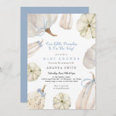 私たちの小さなカボチャ少年ブルーボウ赤素朴ちゃんシャワー 招待状 (正面/裏面)