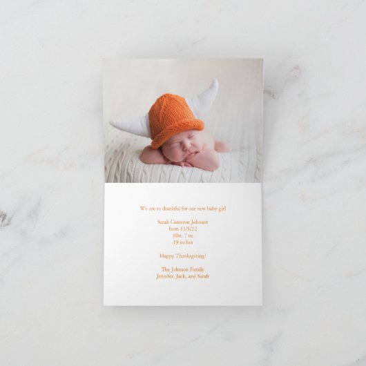 私たちの小さなカボチャ感謝祭の生まれたばかりの写真 案内状 (内部)