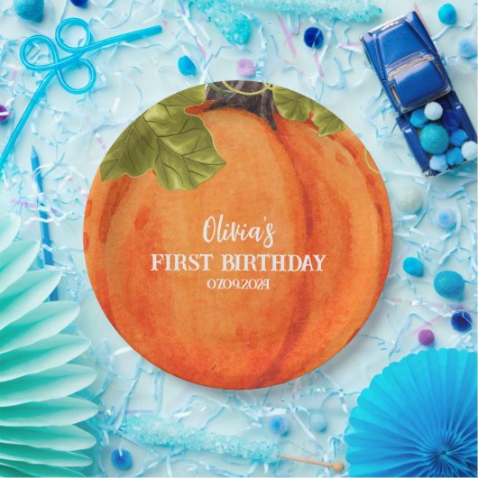 私たちの小さなカボチャ最初の誕生日カボチャ ペーパープレート (パーティー)