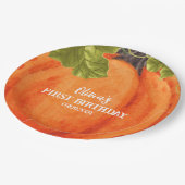 私たちの小さなカボチャ最初の誕生日カボチャ ペーパープレート (アングル)