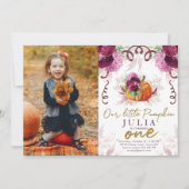 私たちの小さなカボチャ最初の誕生日バーガンディ写真 招待状 (正面)