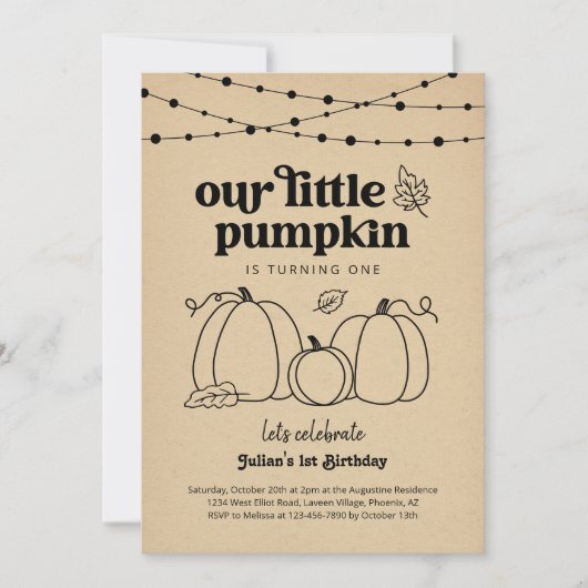 私たちの小さなカボチャ最初の誕生日パーティーの招待 招待状 (正面)