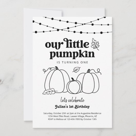 私たちの小さなカボチャ最初の誕生日パーティーの招待 招待状 (正面)