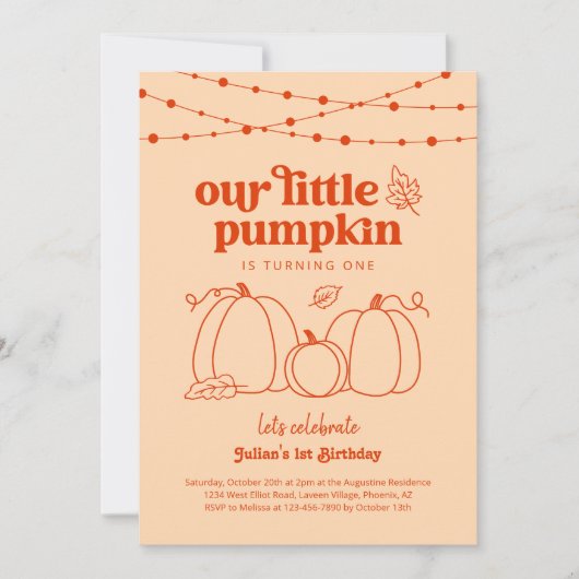 私たちの小さなカボチャ最初の誕生日パーティーの招待 招待状 (正面)