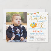 私たちの小さなカボチャ男の赤ちゃん1st誕生日の写真 招待状 (正面)