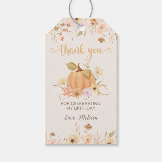 私たちの小さなカボチャ秋フローラカボチャありがとう ギフトタグ (正面)