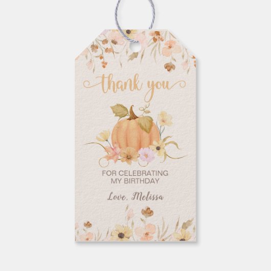 私たちの小さなカボチャ秋フローラカボチャありがとう ギフトタグ (裏面)