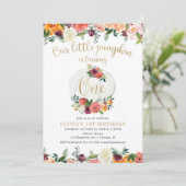 私たちの小さなカボチャ秋フローラバーガンディ金ゴールド 招待状 (スタンド正面)