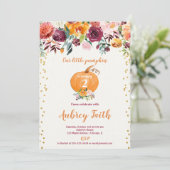 私たちの小さなカボチャ素朴なブルゴーニュのフローラ誕生日 招待状 (スタンド正面)