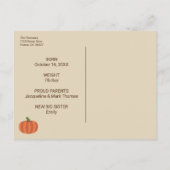 私たちの小さなカボチャ素朴秋誕生の発表 ポストカード (裏面)