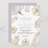 私たちの小さなカボチャ紫の弓の素朴ベビーシャワー 招待状 (正面/裏面)